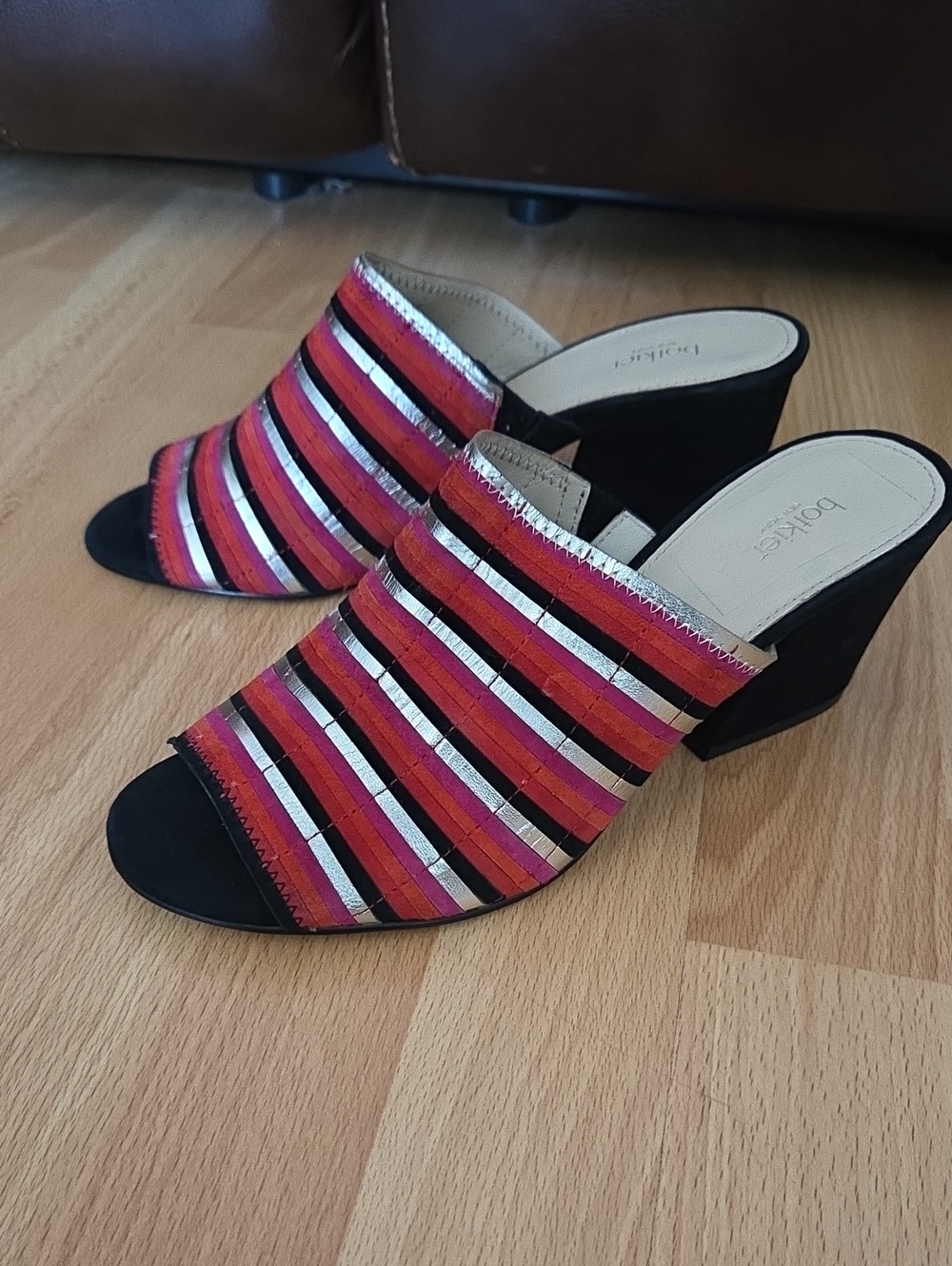 Botkier Posie Poppy Multicolor Striped Leather Mule Sandals Size 7.5 90s Y2K